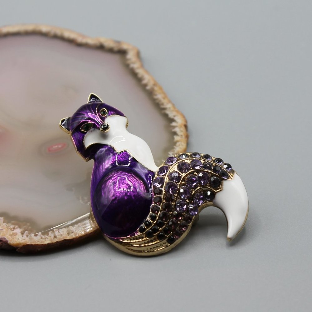 Fox animal pin brooch jewelry fashion purple gold - Picture 1 of 12